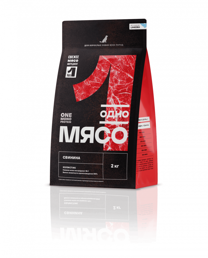 Dry complete food for adult dogs of all breeds with pork