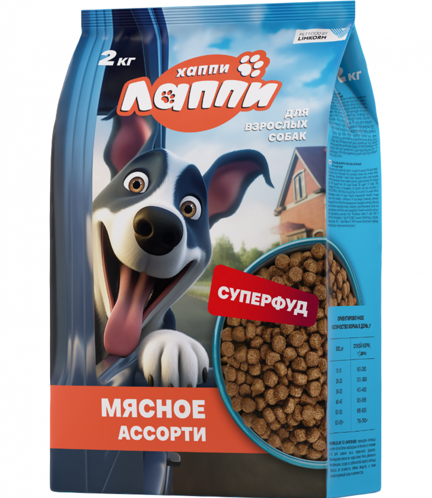 Dry complete food for adult dogs with assorted meats 
