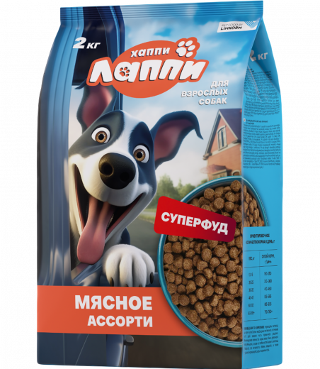 Dry complete food for adult dogs with assorted meats 